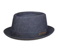 Stetson Danvick Denim Pork Pie Hut Damen Herren Made in Italy Sommer Denim-dunkelblau S (54-55 cm)