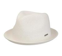 Stetson Dawson Black Player Strohhut Damen/Herren - Sonnenhut mit UV-Schutz 40 - Strandhut aus Papierstroh - Porkpie mit Markenemblem - Fedora Frühjahr/Sommer weiß XL (60-61 cm)