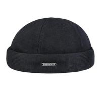 Stetson Docker Strickmütze Herren Atmungsaktiv 100% Baumwolle Größenverstellbar Wintermütze Baumwoll-Innenfutter Herbst Winter schwarz XL (60-61 cm)