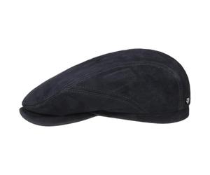 Stetson Goat Suede Flatcap Elegante Ledercap Einfarbige Kappe aus Ziegenleder mit Baumwollfutter Made in Germany Herren Ganzjährig dunkelblau 57 cm