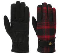 Stetson Goat Suede Woolen Check Handschuhe Lederhandschuhe Fingerhandschuhe Damen/Herren - mit Futter Herbst-Winter - 9 HS schwarz-rot