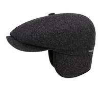 Stetson Hatteras Classic Ear Flaps Flatcap - Schirmmütze aus 100% Wolle - Fischgrätmuster - Wollcap mit Ohrenschutz - Made in The EU - Herren - Herbst/Winter schwarz-grau 59 cm
