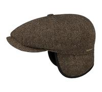 Stetson Hatteras Classic Ear Flaps Flatcap Schirmmütze Fischgrätmuster Wollcap Ohrenschutz Made in EU Herren Herbst Winter braun-schwarz 57 cm