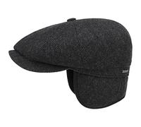 Stetson Hatteras Classic Ear Flaps Flatcap - Schirmmütze aus 100% Wolle - Fischgrätmuster - Wollcap mit Ohrenschutz - Made in The EU - Herren - Herbst/Winter schwarz-grau 61 cm