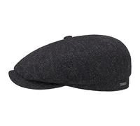 Stetson Hatteras Classic Wool Schiebermütze Herren Flatcap mit Baumwollfutter Fischgrätmuster Ballonmütze Herbst Winter schwarz-grau 57 cm