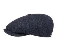 Stetson Hatteras Classic Wool Schirmmütze - Schiebermütze Herren - Flatcap mit Baumwollfutter - Herrencap mit Fischgrätmuster - Ballonmütze Herbst/Winter - Wintercap schwarz-blau 63 cm