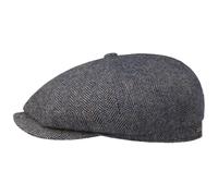 Stetson Hatteras Classic Wool Schiebermütze Herren Flatcap mit Baumwollfutter Fischgrätmuster Ballonmütze Herbst Winter blau-grau 54 cm