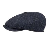Stetson Hatteras Classic Wool Schiebermütze Herren Flatcap mit Baumwollfutter Fischgrätmuster Ballonmütze Herbst Winter schwarz-blau 54 cm