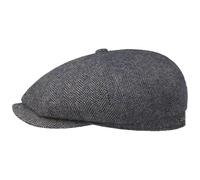 Stetson Hatteras Classic Wool Schiebermütze Herren Flatcap mit Baumwollfutter Fischgrätmuster Ballonmütze Herbst Winter blau-grau 58 cm