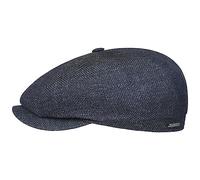 Stetson Hatteras Ellington Flatcap Melierte Mütze Klassische Schiebermütze Wide-Fit Style Made in EU Damen Herren Ganzjährig blau-grau 56 cm