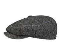 Stetson Hatteras Gallanger Wool Flatcap - Klassisch elegante Schirmmütze mit Fischgrätmuster - Made in The EU - Herren & Damen - Herbst/Winter grau-schwarz M (56-57 cm)