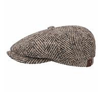 Stetson Hatteras Herringbone Cap Herren- Flatcap aus Schurwolle - Schirmmütze (Schirmlänge ca. 5,5 cm) - Wintercap mit Baumwollinnenfutter -Ballonmütze Herbst/Winter beige 55 cm