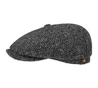 Stetson Hatteras Herringbone Flatcap Schirmmütze Klassischer Stil Herrenmütze aus Schurwolle Made in Germany Herbst Winter schwarz 56 cm