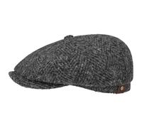 Stetson Hatteras Herringbone Flatcap Schirmmütze Klassischer Stil Herrenmütze aus Schurwolle Made in Germany Herbst Winter schwarz 57 cm