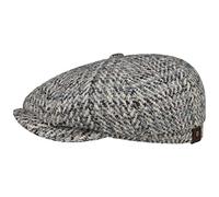 Stetson Hatteras Hoback Virgin Wool Flatcap Mehrfarbige Elegante Melierte Wollcap Herren Made in EU Herbst Winter grau 62 cm