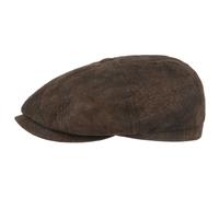 Stetson Hatteras Pigskin Flatcap Leder Schiebermütze mit Innenfutter Herren Sommer Winter Dunkelbraun S (54-55 cm)