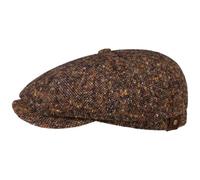 Stetson Hatteras Donegal Schirmmütze Damen Herren Made in EU 100% Schurwolle Baumwollfutter Flatcap Herbst Winter braun-blau 58 cm