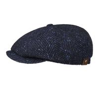 Stetson Hatteras Wool Colour Neps Flatcap - Klassische Schirmmütze - Schiebermütze im Fischgrätdesign - Herren - Herbst/Winter - Made in The EU schwarz-blau 63 cm