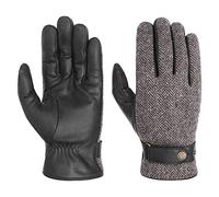 Stetson Herringbone Wool Lederhandschuhe Handschuhe Herrenhandschuhe Fingerhandschuhe (10 HS - schwarz-grau)