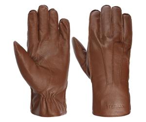 Stetson Janesville Lederhandschuhe Herren 100% Leder Handgefertigt Kuscheliges Stofffutter Raffung Ziernähte Herbst Winter braun 8 1/2 HS