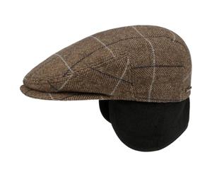 Stetson Kent Flatcap Herren Schiebermütze Fischgrätmuster Ohrenklappen Herbst Winter beige-braun 58 cm