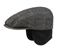 Stetson Kent Ohrenklappen Flatcap Herren - Schiebermütze mit Klappen für Ohren - Flatcap mit Fischgrätmuster - Ohrenmütze Herbst/Winter - Schirmmütze grau-schwarz XXL (62-63 cm)