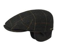 Stetson Kent Flatcap Herren Schiebermütze Fischgrätmuster Ohrenklappen Herbst Winter Oliv-schwarz S (54-55 cm)