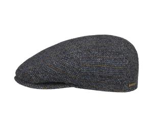Stetson Kent Herringbone Stripe Flatcap Schirmmütze Schiebermütze Wollcap Herren - Made in The EU mit Schirm, Futter Herbst-Winter - XL (60-61 cm) dunkelblau