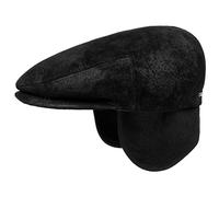 Stetson Kent Pigskin Flat Cap Herren Made in EU Mit Ohrenklappen Aus 100% Leder Mit Fleecefutter Herbst Winter schwarz XL (60-61 cm)