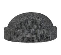 Stetson Lavoy Herringbone Wool Dockermütze Stilvolle Wintercap Meliertes Fischgrätmuster Größenverstellbar Made in The EU Herren Herbst/Winter grau-schwarz S (54-55 cm)
