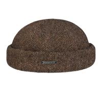 Stetson Lavoy Herringbone Wool Dockermütze Wollmütze Wintermütze Dockercap Herren - Made in The EU mit Umschlag, Docker, Futter Herbst-Winter - S (54-55 cm) braun