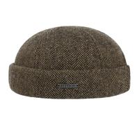 Stetson Lavoy Herringbone Wool Dockermütze Wollmütze Wintermütze Dockercap Herren - Made in The EU mit Umschlag, Docker, Futter Herbst-Winter - XL (60-61 cm) braun