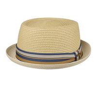 Stetson Pork Pie Strohhut bunte Ripsgarnitur UV 40+ Mittelbeige, 59/L