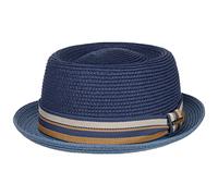 Stetson Licano Toyo Pork Pie Strohhut Herren Aus 100% Papierstroh UV-Schutz 40 Leichter Sommerhut Mit Hutband Integriertem Sonnenschutz Frühling Sommer blau XXL (62-63 cm)