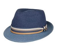Stetson Licano Toyo Trilby Strohhut Herren Fedora UV-Schutzfaktor 40+ Ripsband Zweifarbig Krempe Frühjahr Sommer blau S (54-55 cm)