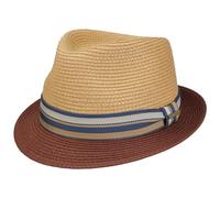Stetson Licano Toyo Trilby Strohhut Herren Fedora UV-Schutzfaktor 40+ Ripsband Zweifarbig Krempe Frühjahr Sommer Natur-rot M (56-57 cm)