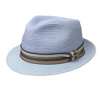 Stetson Licano Toyo Trilby Strohhut Herren Fedora UV-Schutzfaktor 40+ Ripsband Zweifarbig Krempe Frühjahr Sommer hellblau M (56-57 cm)