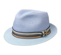 Stetson Licano Toyo Trilby Strohhut Herren Fedora UV-Schutzfaktor 40+ Ripsband Zweifarbig Krempe Frühjahr Sommer hellblau S (54-55 cm)