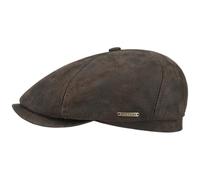 Stetson McCook Ledercap Vintage Flatcap Herren Damen Schiebermütze Schwein Velours Baumwollfutter Winter Sommer Dunkelbraun M (56-57 cm)