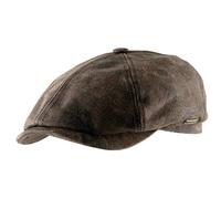 Stetson McCook Ledercap Vintage Flatcap Herren Damen Schiebermütze Schwein Velours Baumwollfutter Winter Sommer Dunkelbraun XXL (62-63 cm)