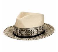 Stetson Meola Twotone Fedora Strohhut UV-Schutz Herren Frühling Sommer Natur-schwarz XL (60-61 cm)