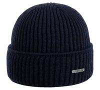 Stetson Parkman Mütze - Strickmütze Damen/Herren - Wintermütze aus 100% Merinowolle - Made in Germany - One Size 54-62 cm Umschlagmütze - Wollmütze Herbst/Winter - Rippmütze blau One Size