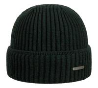 Stetson Parkman Mütze Strickmütze Umschlagmütze Rippmütze Damen Herren Made in EU Herbst Winter 100% Merinowolle dunkelgrün One Size