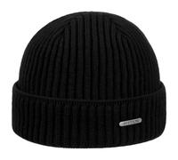Stetson Parkman Mütze - Strickmütze Damen/Herren - Wintermütze aus 100% Merinowolle - Made in Germany - One Size 54-62 cm Umschlagmütze - Wollmütze Herbst/Winter - Rippmütze schwarz One Size