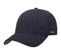 Stetson Plano Wool Cap Herren - Baseballcap mit Schirmunterseite aus Leder- Herrencap Herringbone Design - Kappe mit Baumwollfutter - Basecap Herbst/Winter - Wintercap schwarz-blau L (58-59 cm)