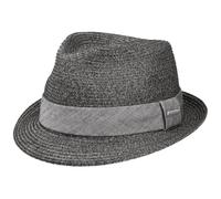 Stetson luftiger Trilby Toyo Strohhut mit Garniturband im Fischgrat-Design Schwarz gemustert, 55/S