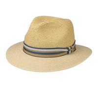 Stetson Romaro Toyo Traveller Strohhut Herren UV-Schutz 40+ Breite Krempe Gestreifte Ripsbandgarnitur Frühjahr Sommer beige XXL (62-63 cm)