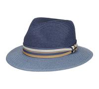 Stetson Romaro Toyo Traveller Strohhut Herren UV-Schutz 40+ Breite Krempe Gestreifte Ripsbandgarnitur Frühjahr Sommer blau M (56-57 cm)
