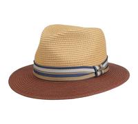Stetson Romaro Toyo Traveller Strohhut Herren UV-Schutz 40+ Breite Krempe Gestreifte Ripsbandgarnitur Frühjahr Sommer Natur-rot S (54-55 cm)
