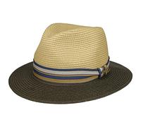 Stetson Romaro Toyo Traveller Strohhut Herren - Sommerhut aus Viskose - UV-Schutz 40+ - Breite Krempe - Mit gestreifter Ripsbandgarnitur - Sonnenhut - Männerhut - Frühjahr/Sommer Oliv XXL (62-63 cm)